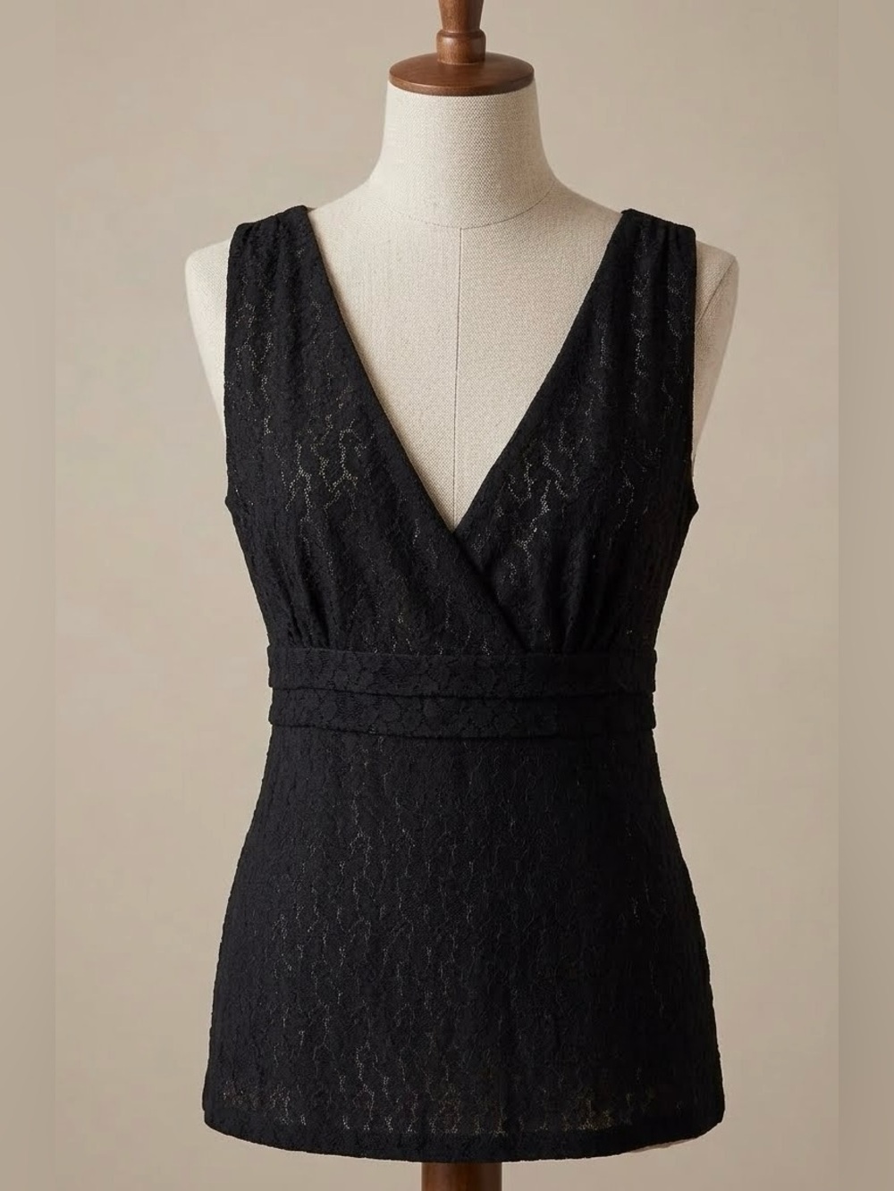 Michael Kors Black Lace V-Neck Shell with Cream Lining